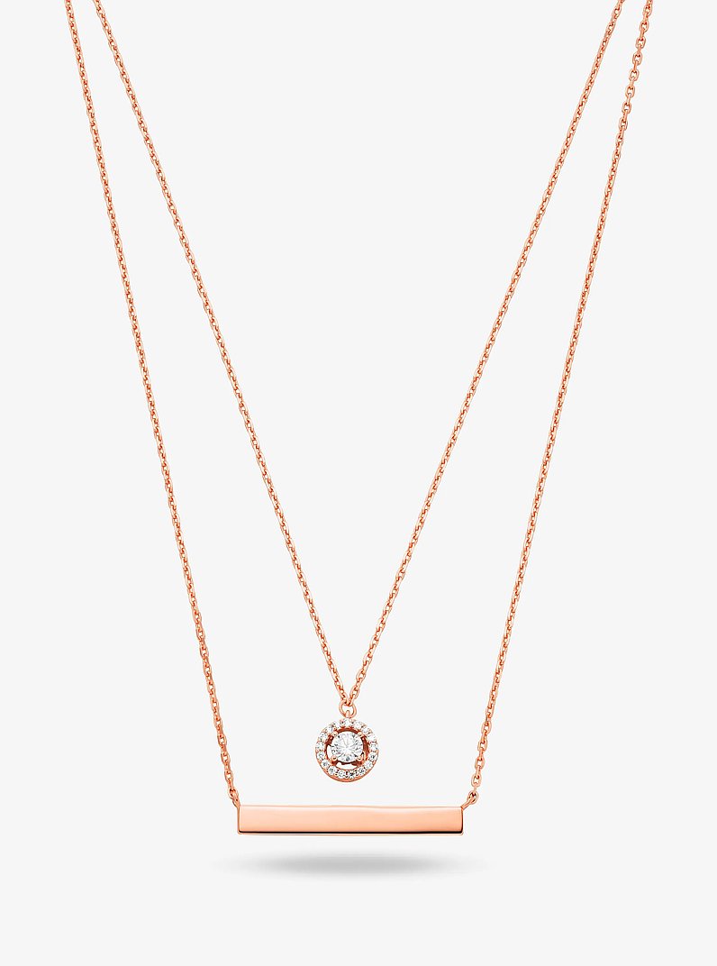 Precious Metal-Plated Sterling Silver Pav&eacute; Layered Necklace in ROSE GOLD | Michael Kors