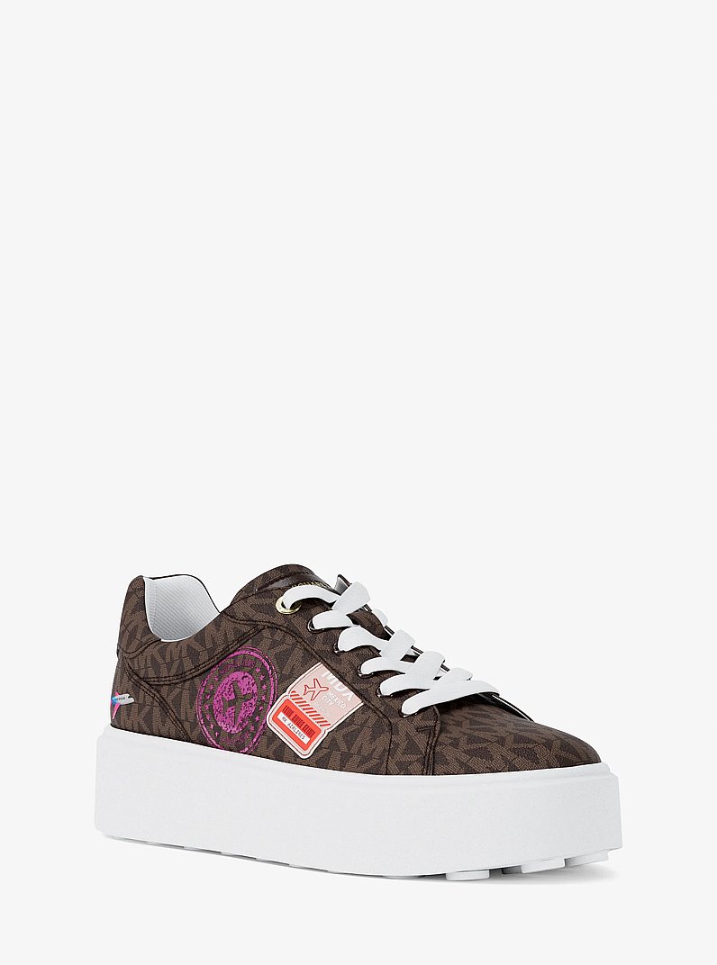 ※kkkHIGHER GROUND THE CRIMIE G.L.B. Romey Embellished Signature Logo Platform Sneaker in BROWN MULTI