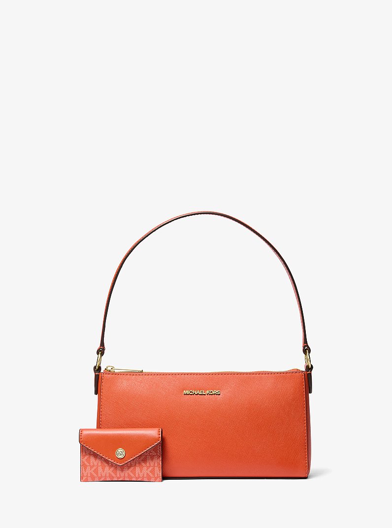 Vincent Medium Saffiano Leather Pochette with Signature Logo Card