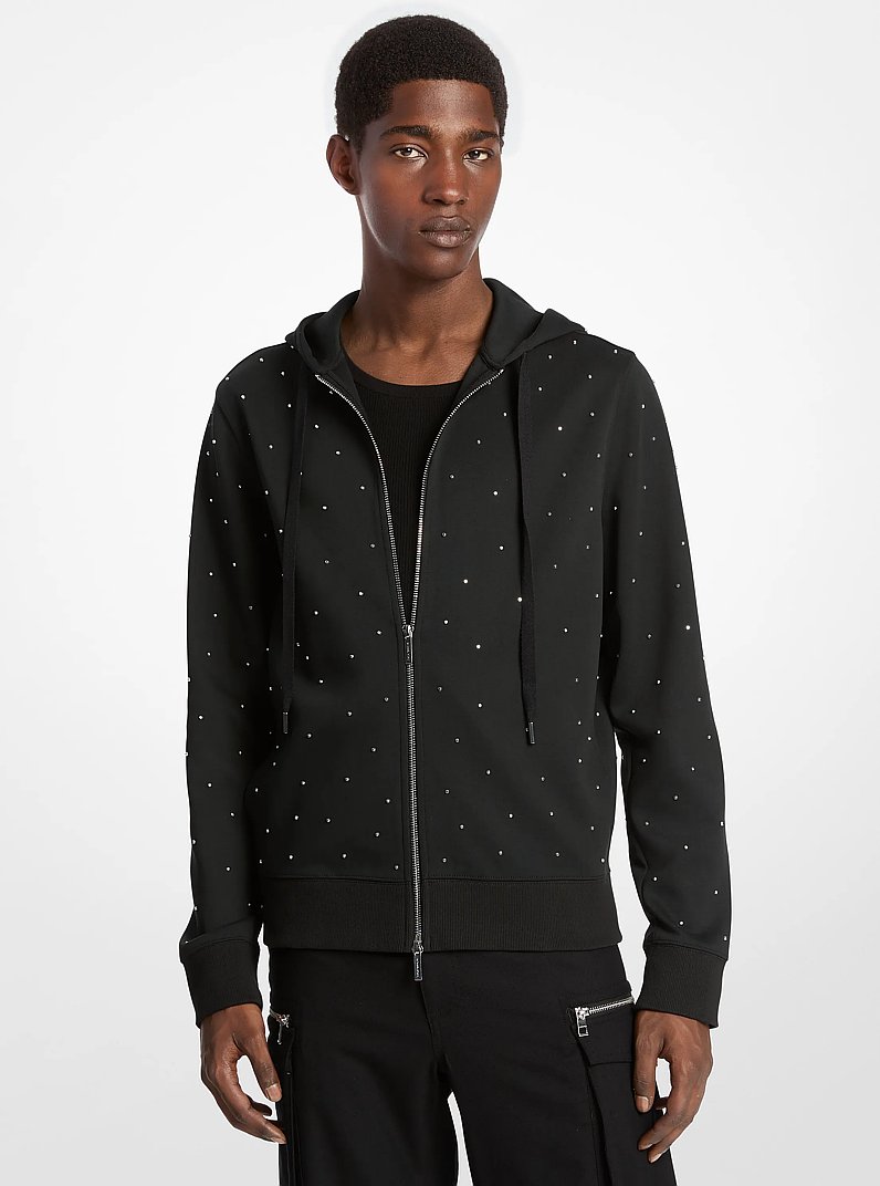 Pull &agrave; capuche en coton m&eacute;lang&eacute; clout&eacute; in NOIR | Michael Kors