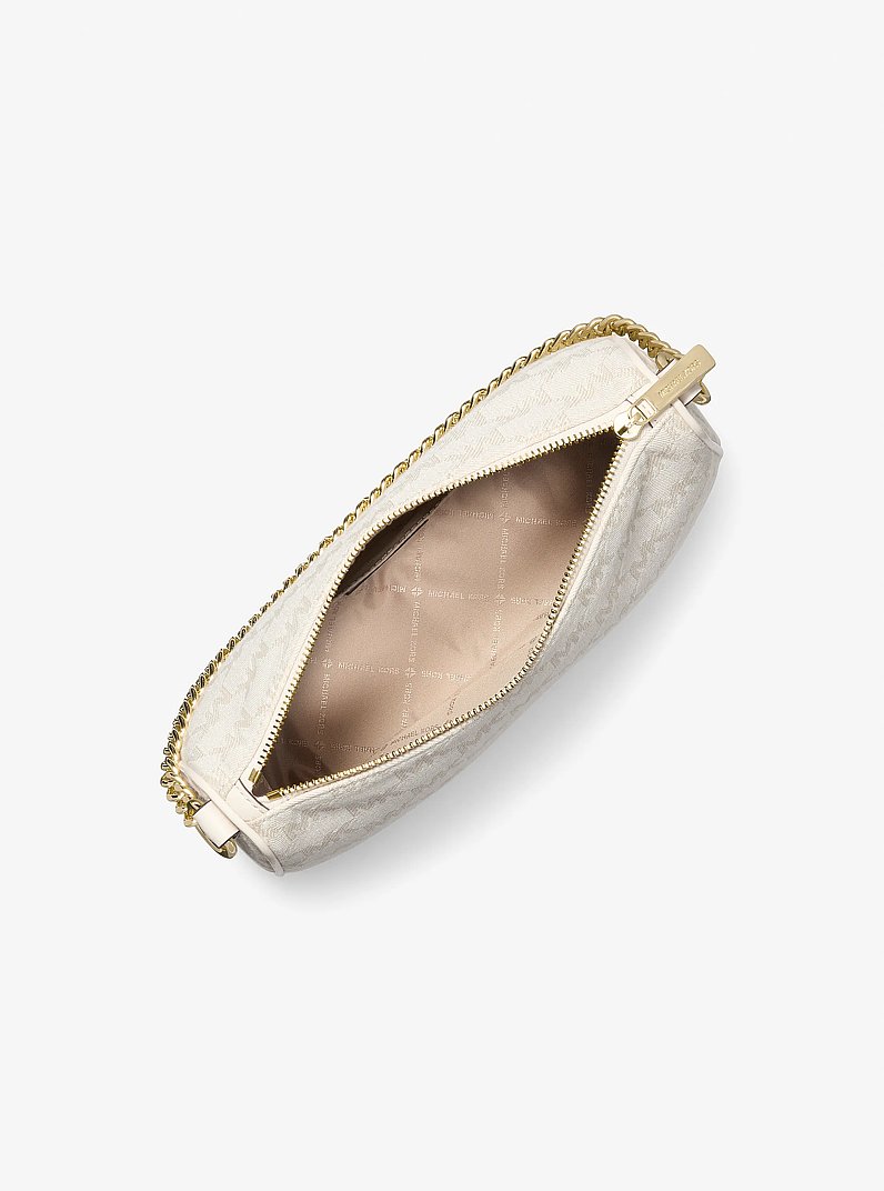 Carmela Medium Logo Jacquard Convertible Crossbody Bag in LT CREAM | Michael Kors