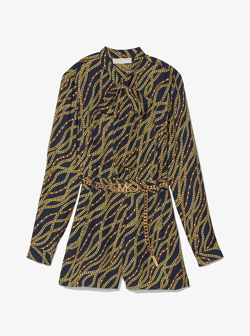Status Print Georgette Romper in MIDNIGHTBLUE | Michael Kors