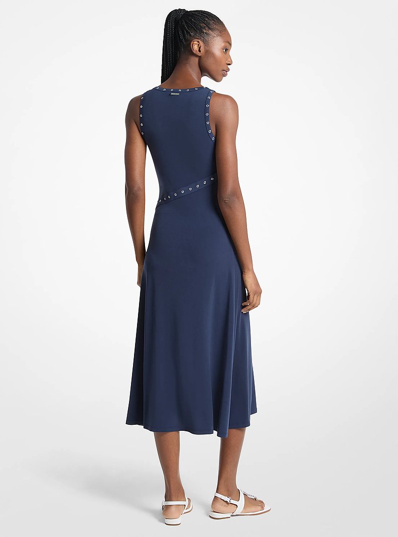 Grommeted Stretch Matte Jersey Tank Midi Dress in MIDNIGHTBLUE | Michael Kors