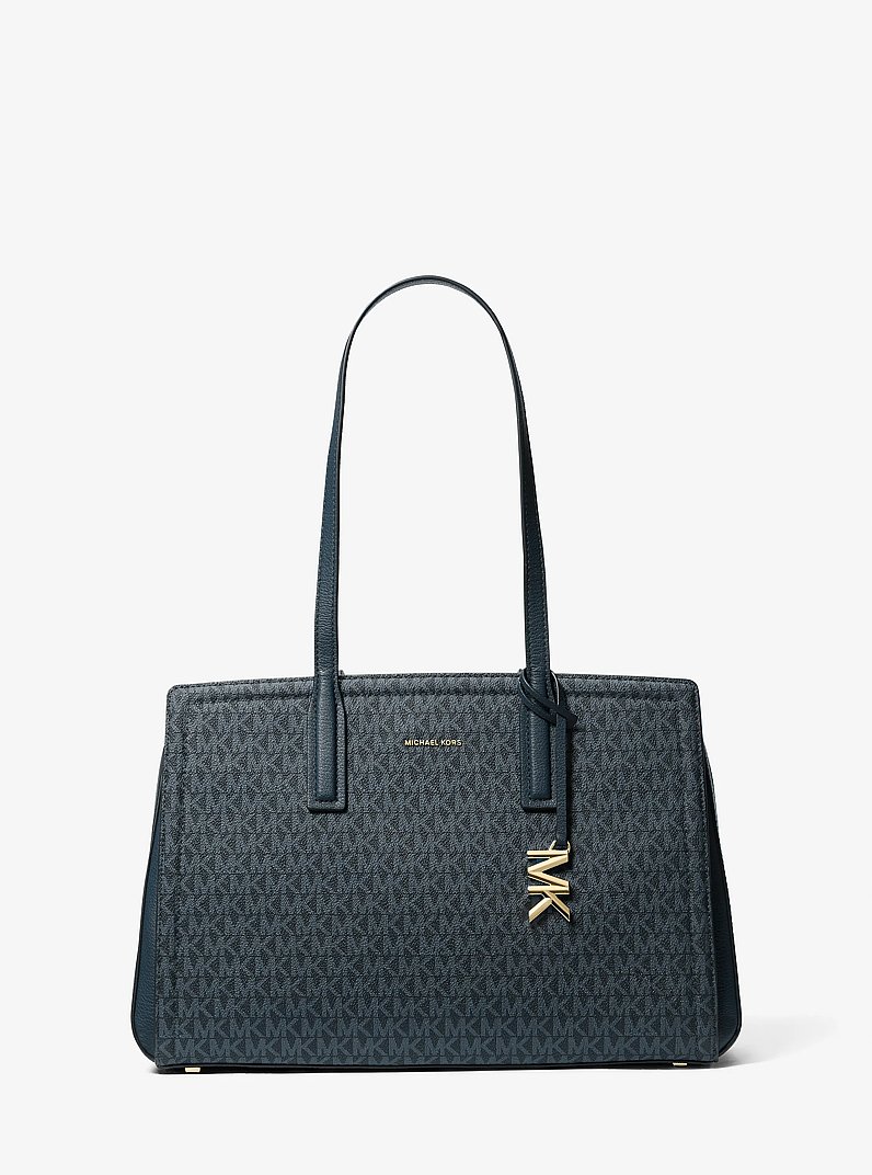 Laila Medium Signature Logo Tote Bag in ADMRL/PLBLUE | Michael Kors
