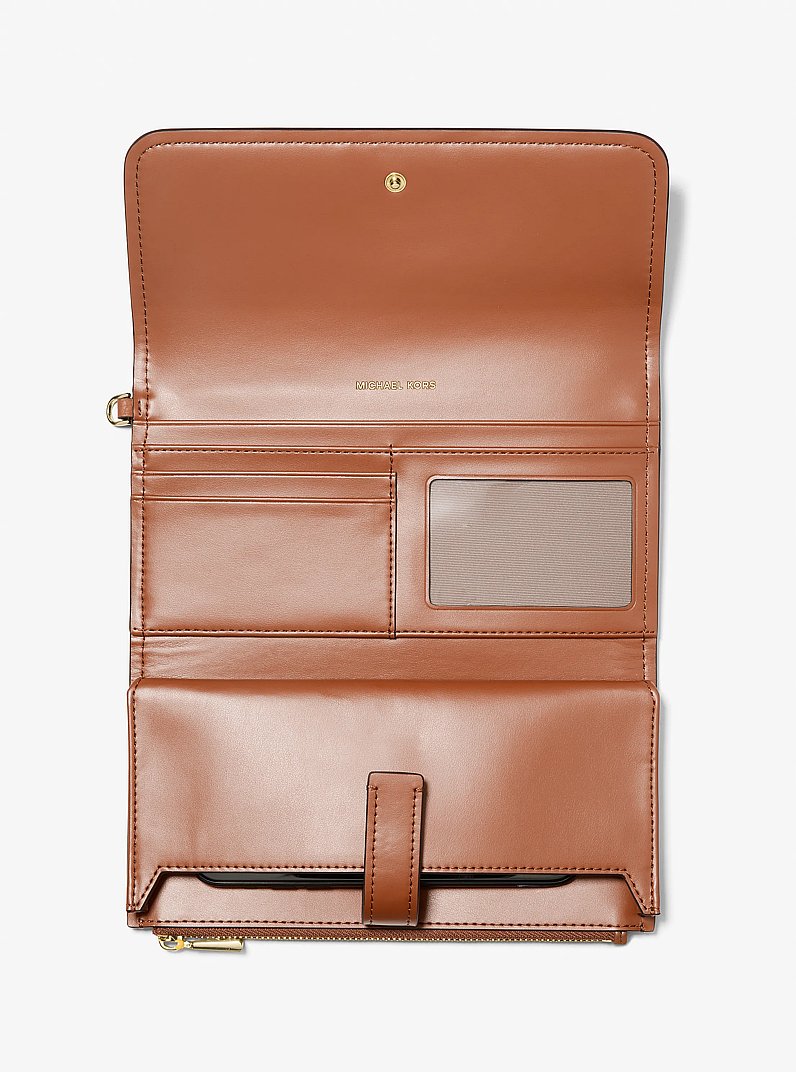 Jet Set Medium Pebbled Leather Smartphone Wristlet in LUGGAGE | Michael Kors