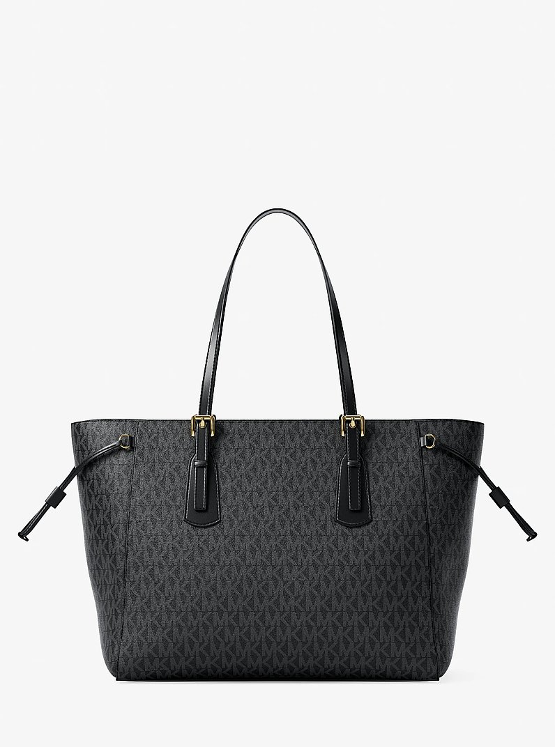 Voyager Large Signature Logo Top-Zip Tote Bag in BLACK | Michael Kors