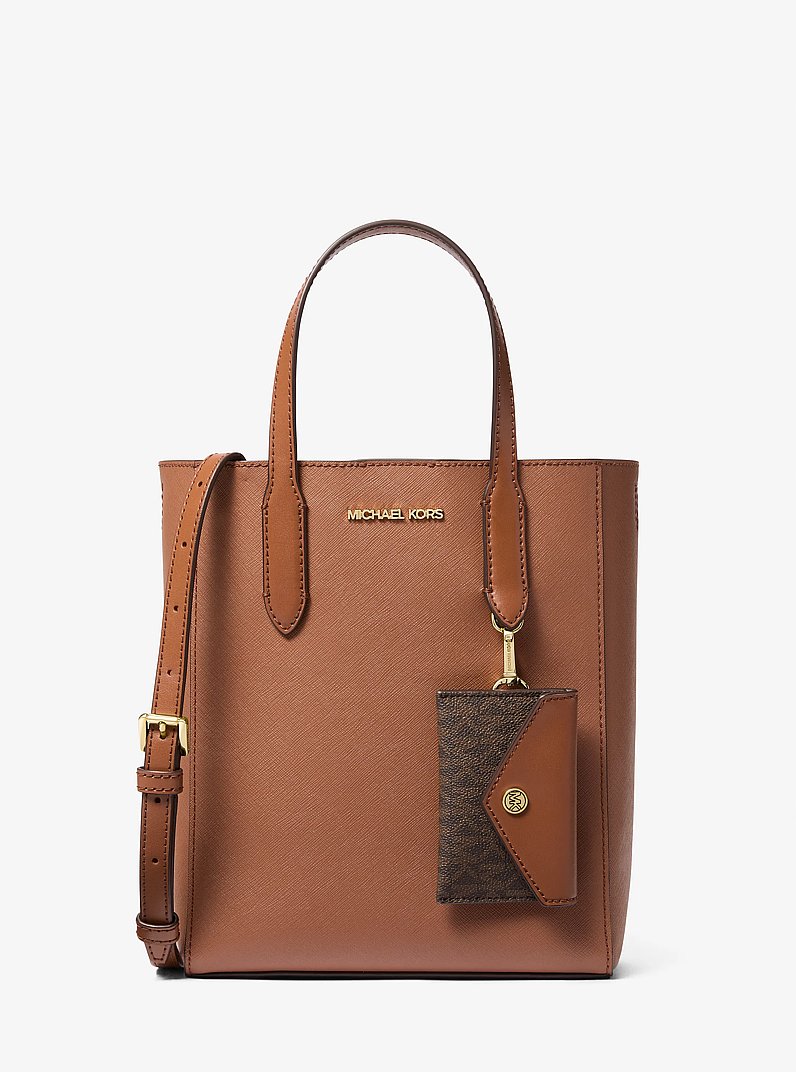 Vincent Small Saffiano Leather Convertible Tote Bag with Card Case in LUGGAGE | Michael Kors