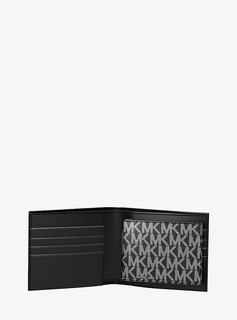 Hudson Metallic Signature Logo Billfold Wallet With Passcase in BLACK | Michael Kors