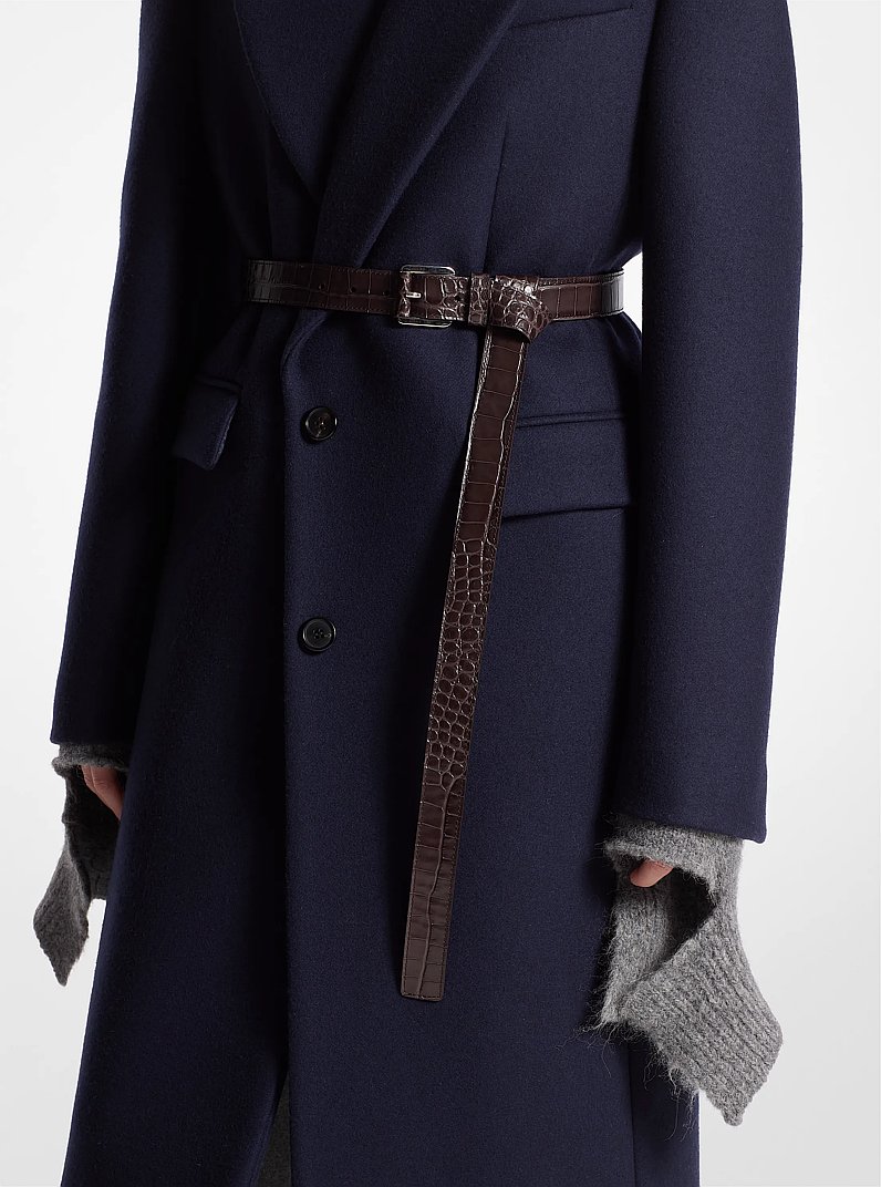 Jodi Crocodile Embossed Leather Belt in CHOCOLATE | Michael Kors