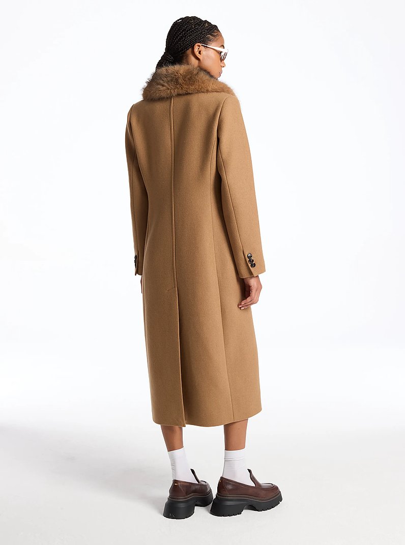 Manteau en m&eacute;lange de laine &agrave; col en fausse fourrure in POIL DE CHAMEAU | Michael Kors