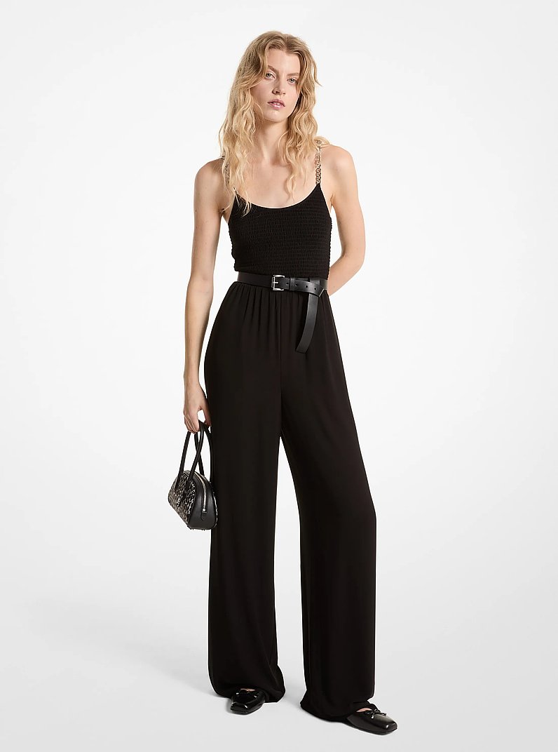 Combinaison smock&eacute;e en cr&ecirc;pe georgette avec cha&icirc;ne in NOIR | Michael Kors