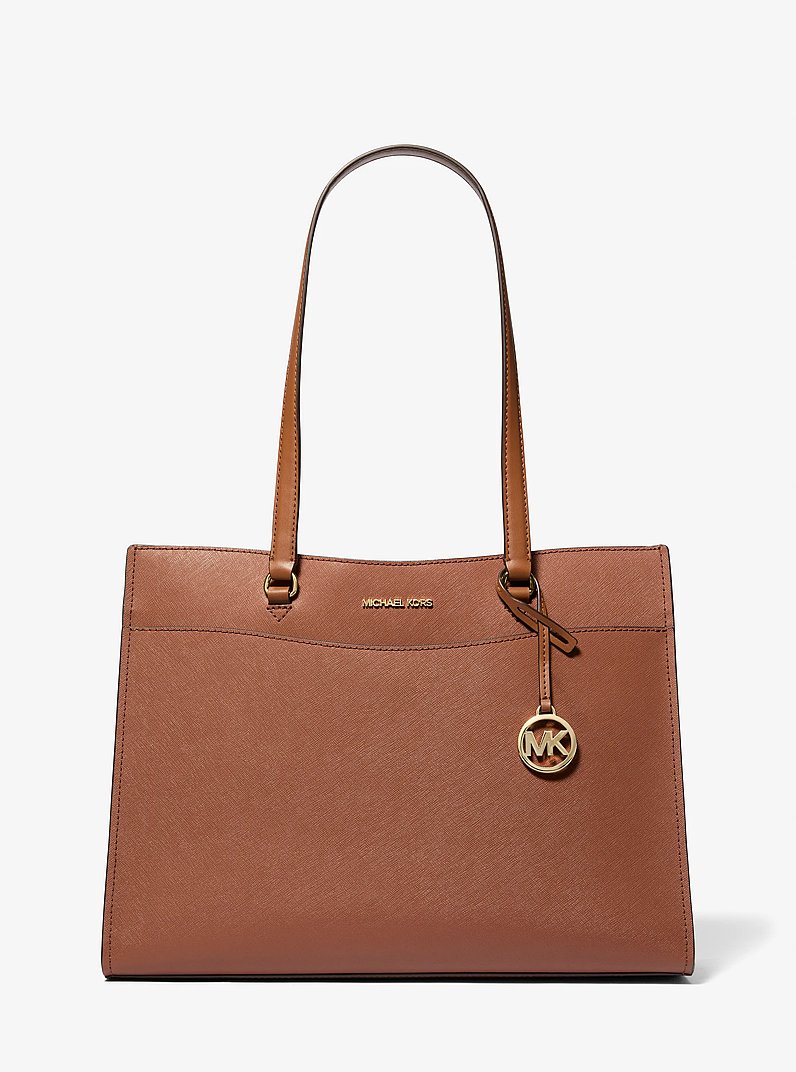 Bolso tote Jet Set Travel de bolsillo grande de piel saffiano in LUGGAGE | Michael Kors