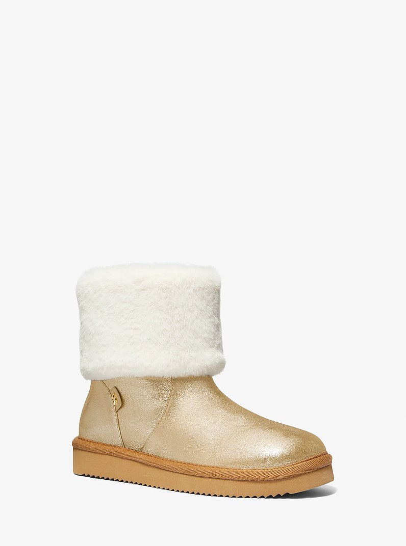 Julia Faux Fur Trim Metallic Leather Boot in PALE GOLD | Michael Kors