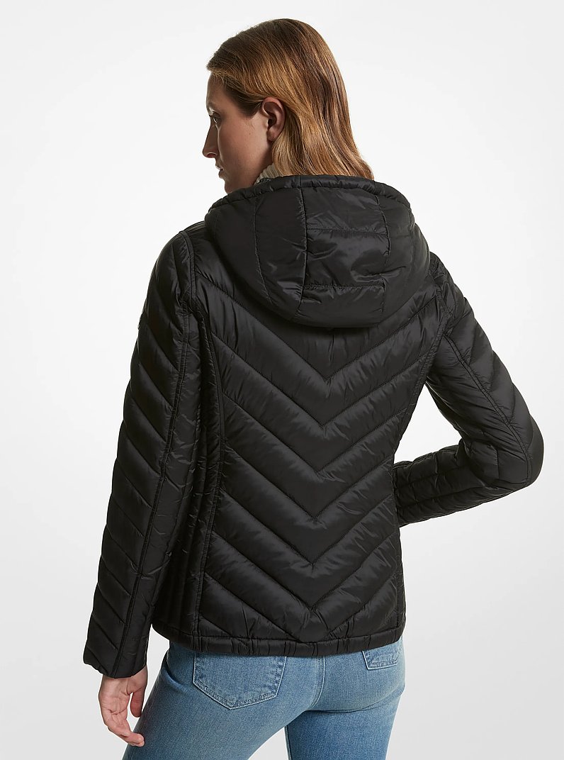 Reversible Quilted Nylon Signature Logo Packable Puffer Jacket in BLACK/BLACK | Michael Kors