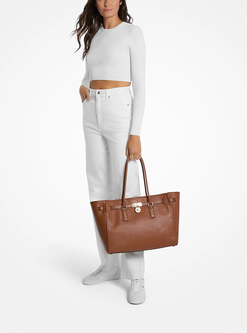 Hamilton Moderne Large Leather Tote Bag in LUGGAGE | Michael Kors
