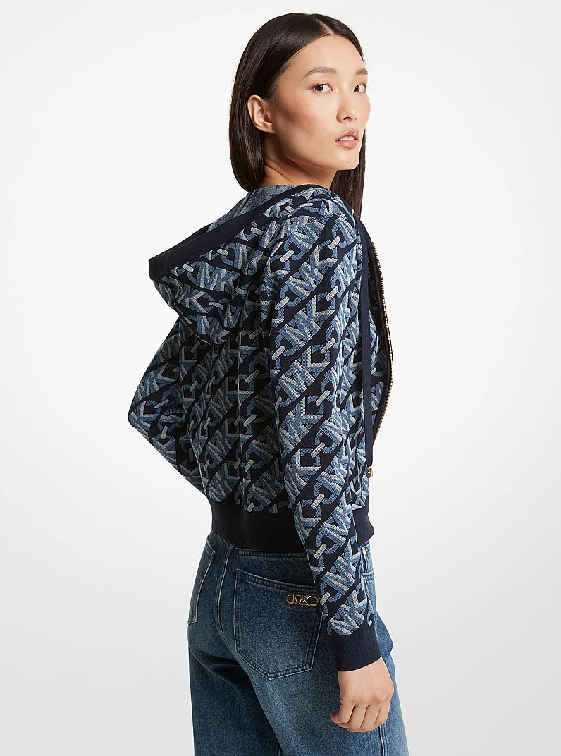 Chaqueta con capucha y cremallera de jacquard con logotipo imperio in MIDNIGHTBLUE | Michael Kors