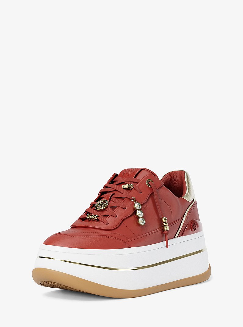 Hayes Embellished Leather Platform Sneaker in CRIMSON | Michael Kors