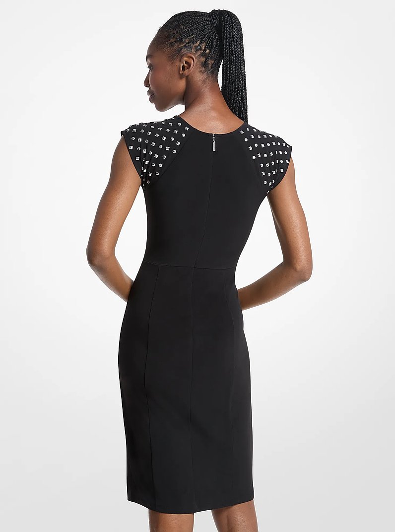 Studded-Sleeve Stretch Matte Jersey Dress in BLACK | Michael Kors