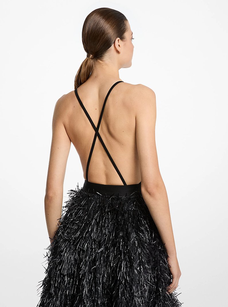 Stretch Matte Jersey Plunge-Neck Bodysuit in BLACK | Michael Kors