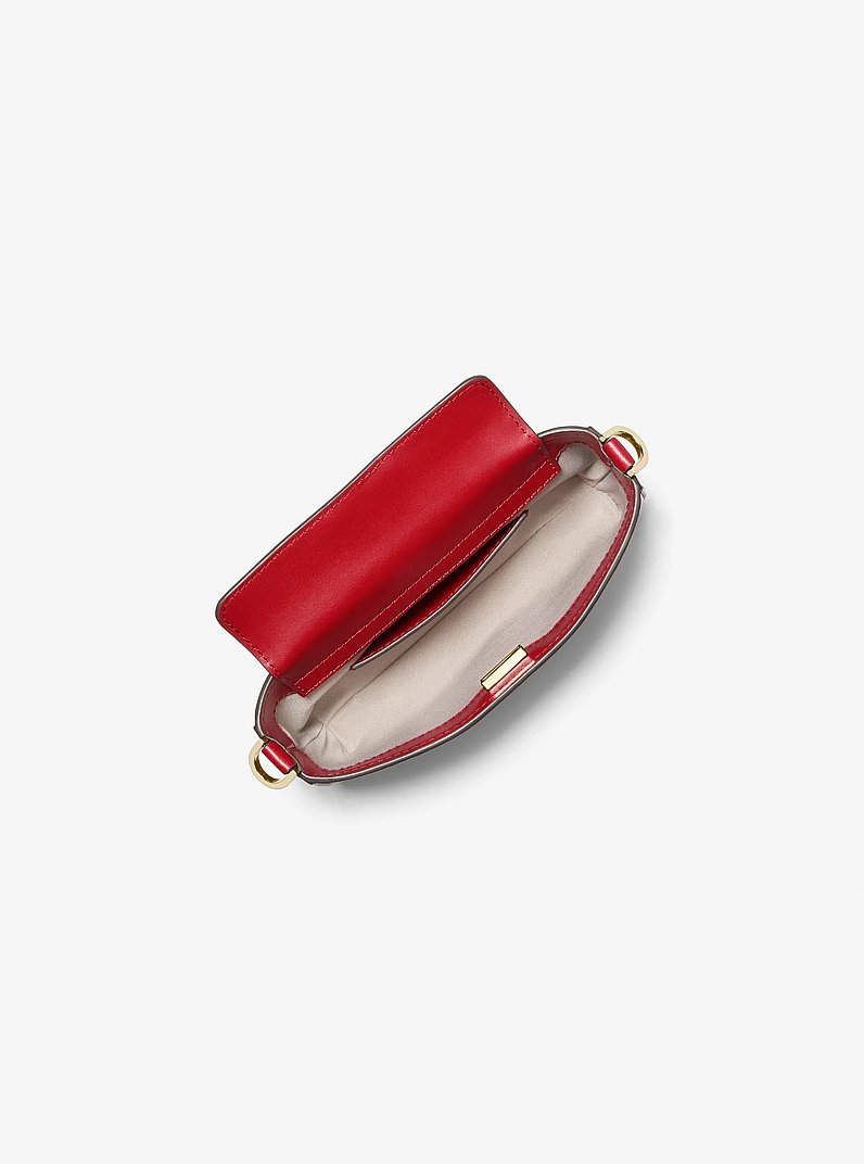 Bryant Small Metallic Signature Logo Convertible Pochette in CRIMSON | Michael Kors