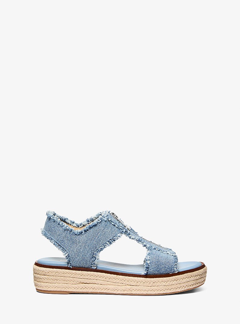 Sandale tip espadrile Berkley din denim cu franjuri in ALB/ROZ INTENS | Michael Kors