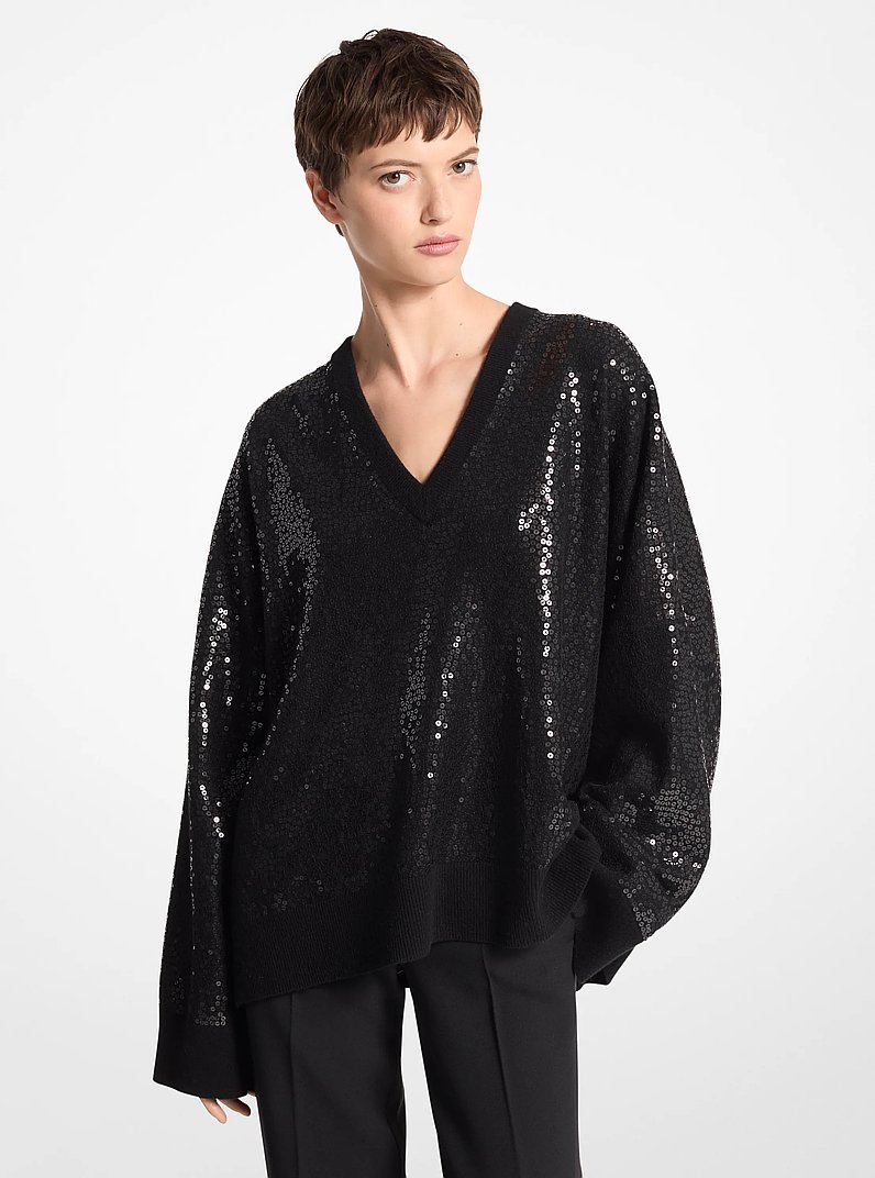 Sequined Cashmere Sweater in BLACK | Michael Kors
