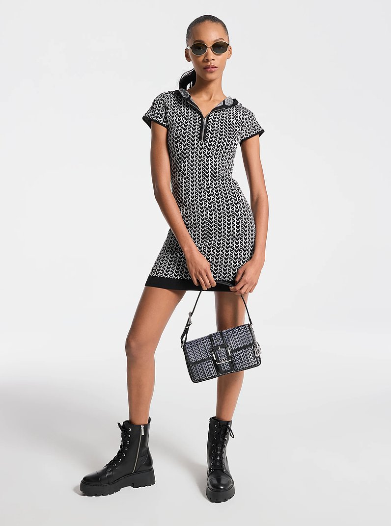 Abito con cappuccio e logo jacquard MK2000 in NICHEL | Michael Kors