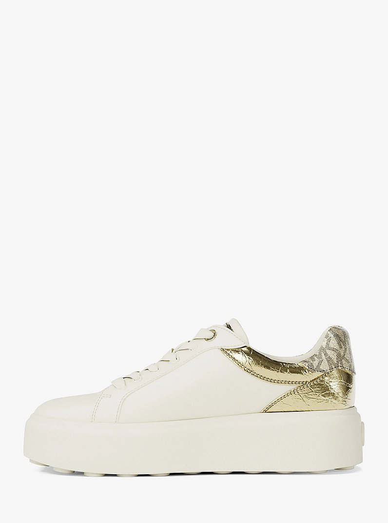 Romey Embellished Mixed-Media Platform Sneaker in PALE GOLD | Michael Kors