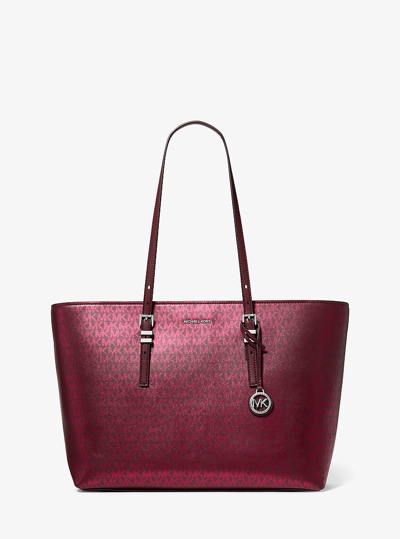 Quinn Large Metallic Signature Logo Tote Bag in OXBLOOD | Michael Kors