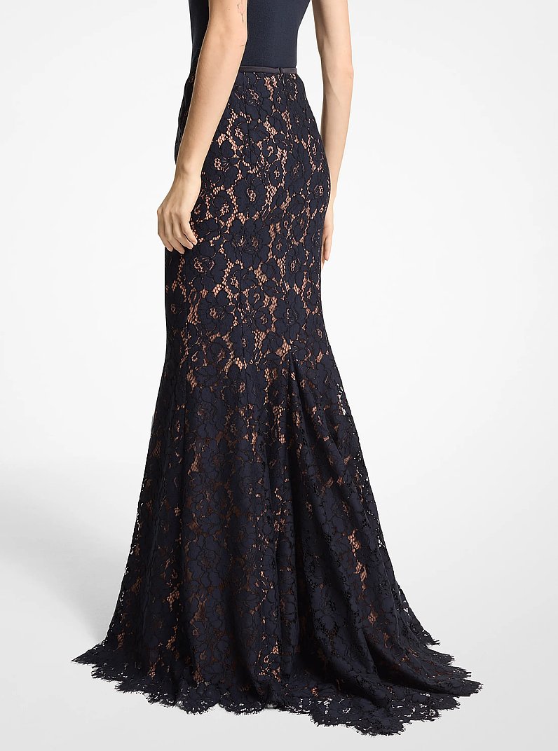 Cotton Blend Floral Lace Fishtail Skirt in MIDNIGHT | Michael Kors