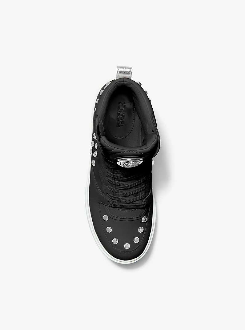 Emmett Studded Stripe Leather High-Top Sneaker in BLACK | Michael Kors