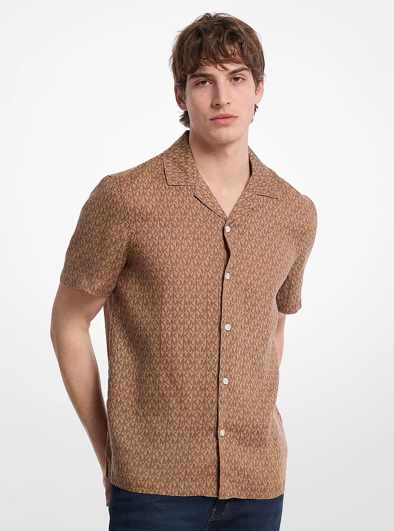 Signature Logo Linen Camp Shirt in ACC CAMEL | Michael Kors