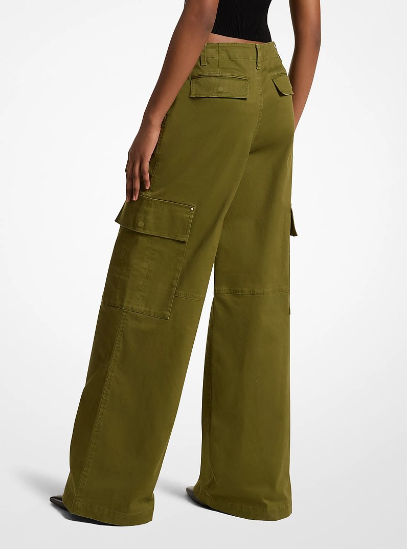 Stretch Organic Cotton Wide-Leg Cargo Pants in EVERGREEN | Michael Kors