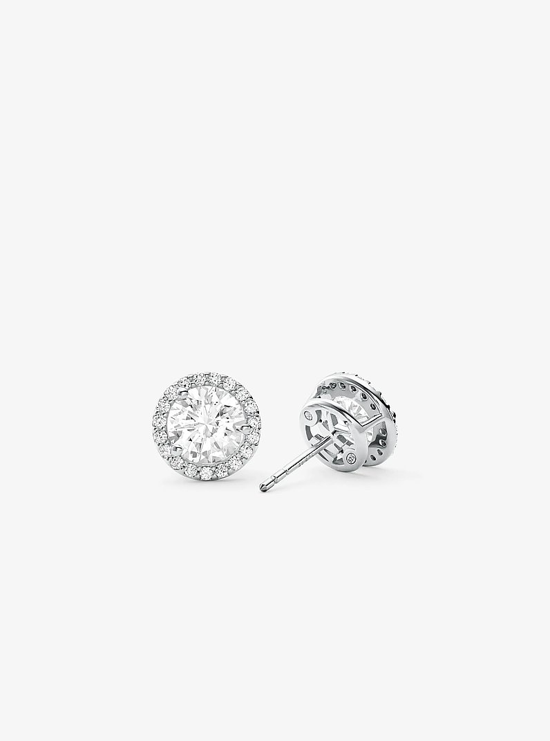 Precious Metal-Plated Sterling Silver Pavé Large Stud Earrings - thumbnail 2