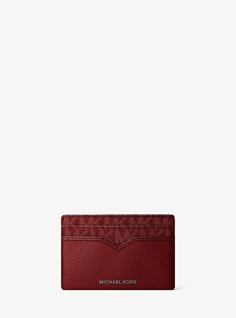 Hudson Pebbled Leather and Signature Logo Money Clip Card Case in DEEP RED | Michael Kors