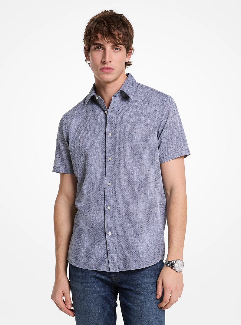 Dot Linen and Cotton Shirt in MIDNIGHT | Michael Kors