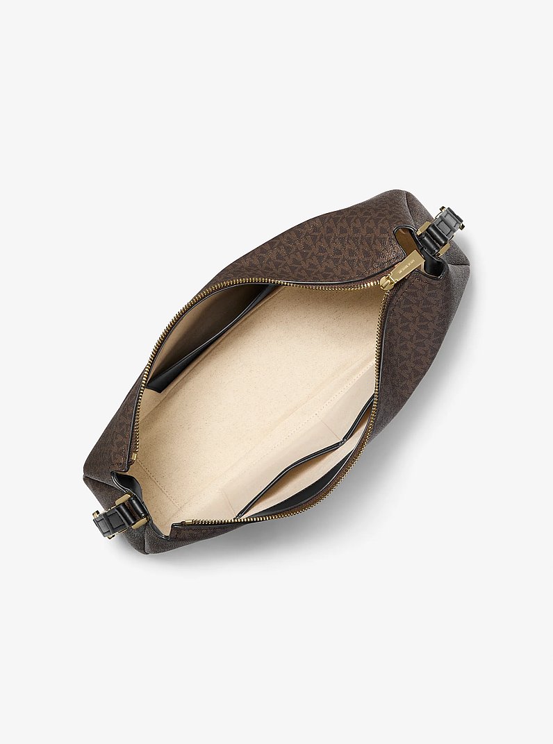 Nolita Medium Signature Logo Shoulder Bag in BROWN/BLK | Michael Kors