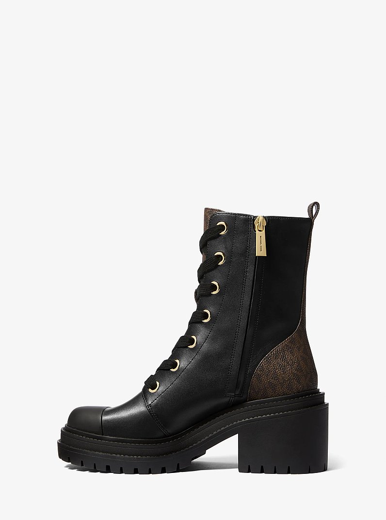 Hanley Leather and Signature Logo Trim Boot in BLK/BROWN | Michael Kors