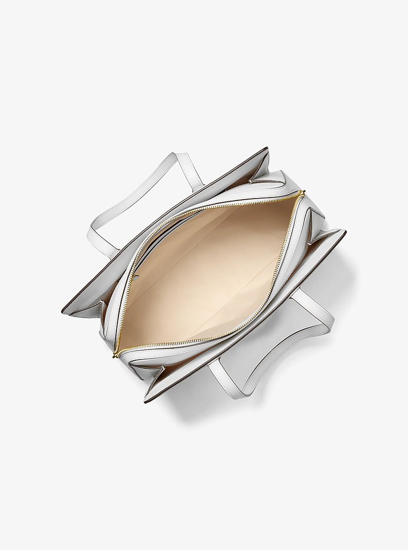 Laila Medium Leather Tote Bag in OPTIC WHITE | Michael Kors