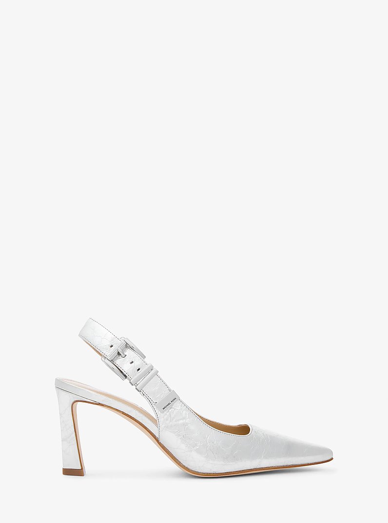 Escarpin &agrave; sangle arri&egrave;re Darrington en cuir m&eacute;tallis&eacute; craquel&eacute; in ARGENT | Michael Kors