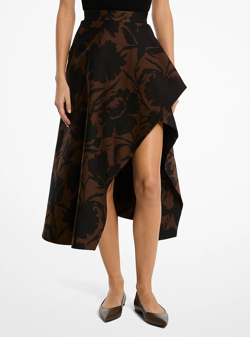 Asymmetrischer Chin&eacute;-Rock aus Baumwoll-Seiden-Jacquard mit Blumenmuster in JAVA/SCHWARZ | Michael Kors