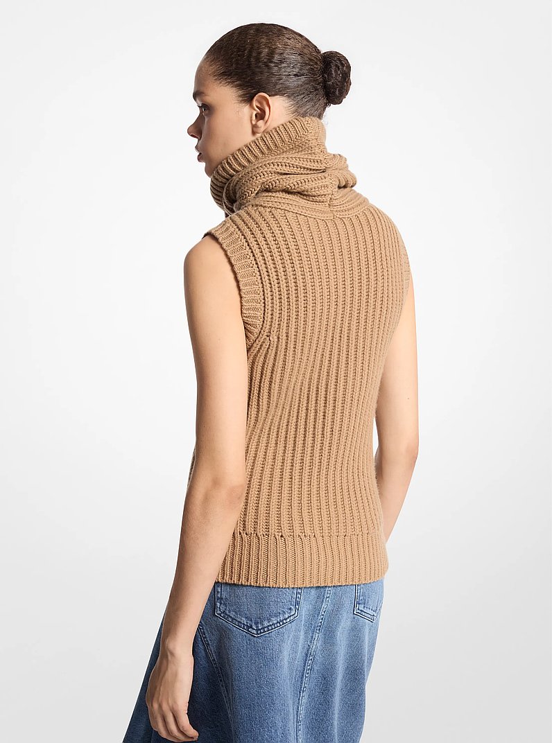 Cashmere Sleeveless Funnel-Neck Sweater in CAPPUCCINO | Michael Kors