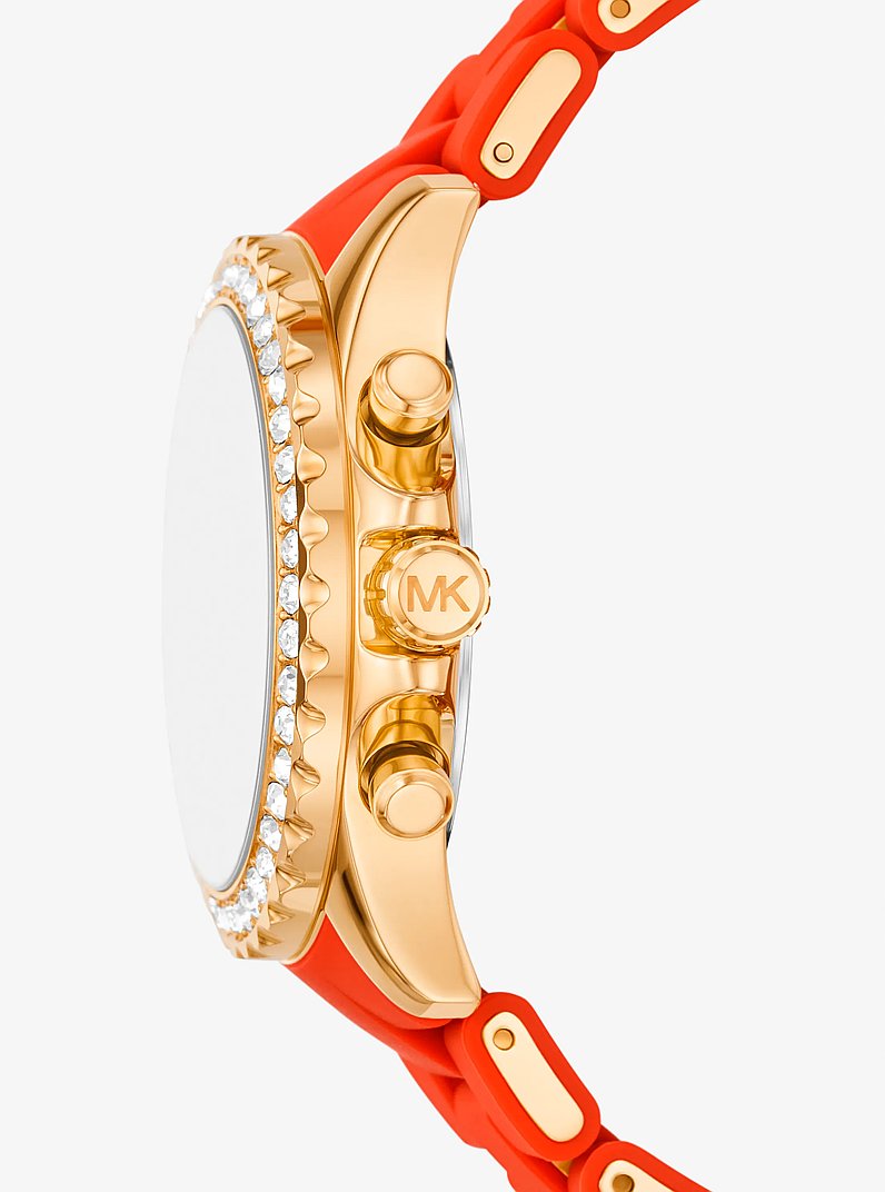 Oversized Everest Pav&eacute; Gold-Tone and Silicone Watch in RED CLAY | Michael Kors