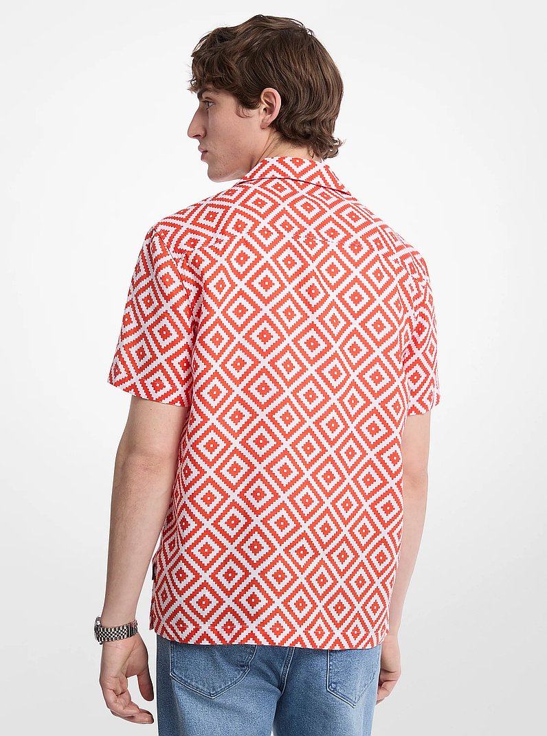 Printed Linen Camp Shirt in RED CLAY | Michael Kors