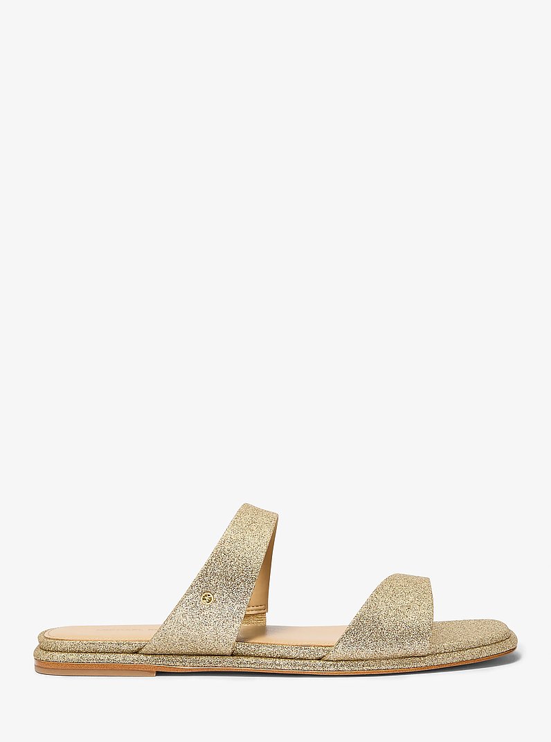 Jaida Glitter Embellished Leather Sandal in PALE GOLD | Michael Kors