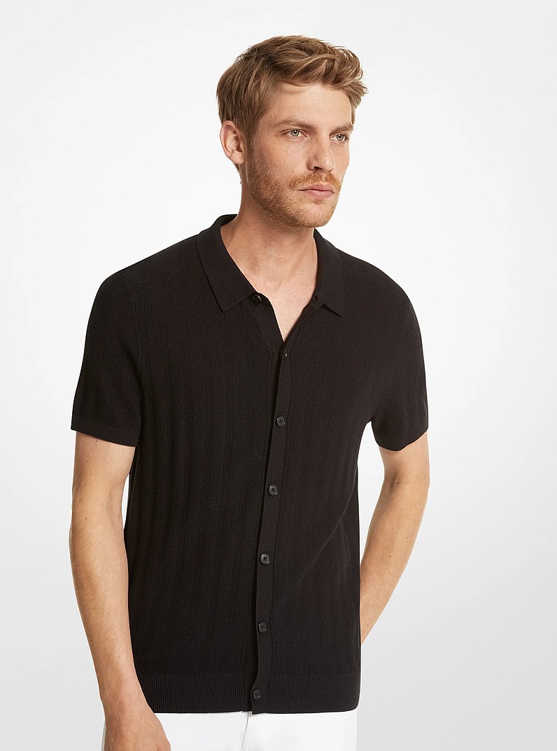 Textured Cotton Blend Shirt in BLACK | Michael Kors