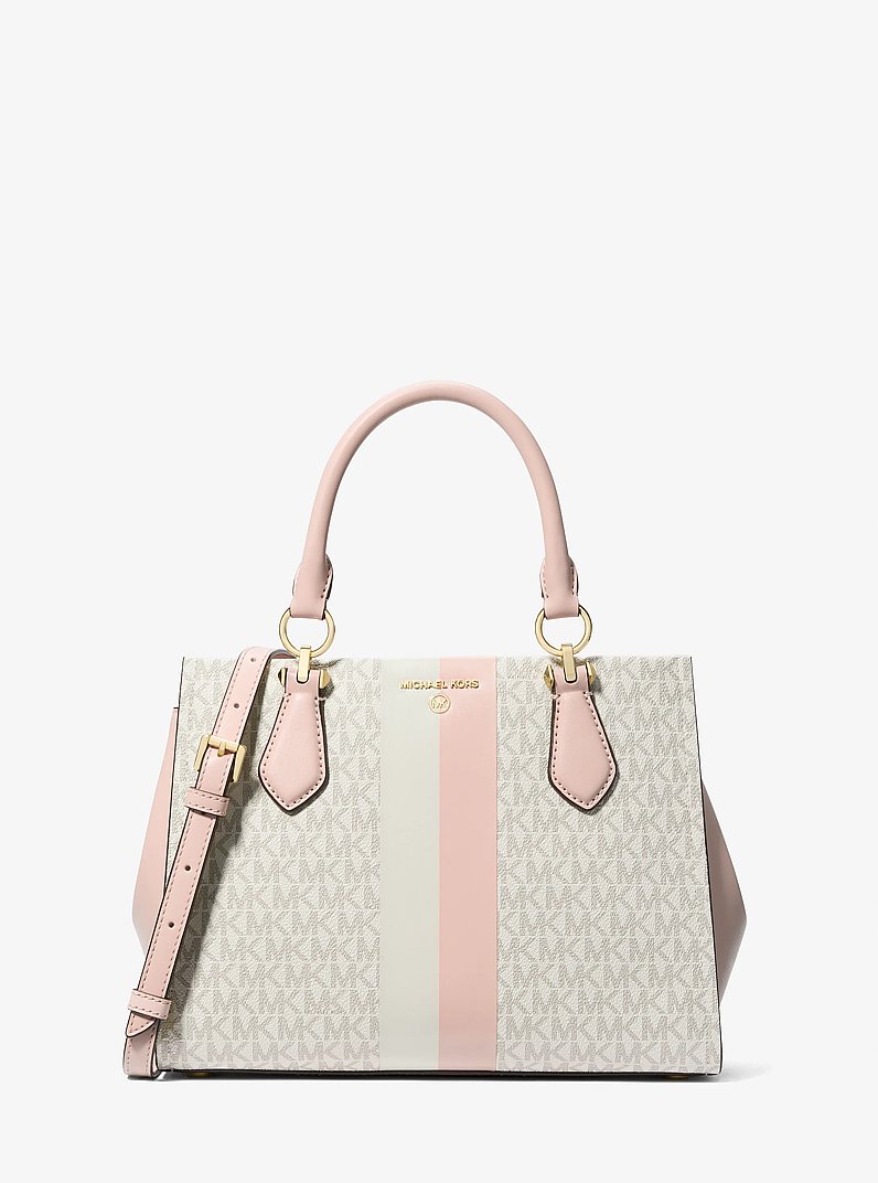 Bolso satchel Marilyn mediano a rayas con logotipo in VAINILLA/ROSA CLARO | Michael Kors