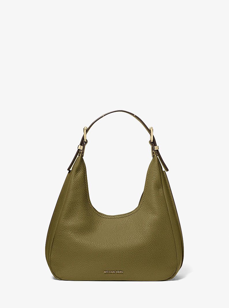 Nolita Small Pebbled Leather Hobo Shoulder Bag in SAFARI GREEN | Michael Kors