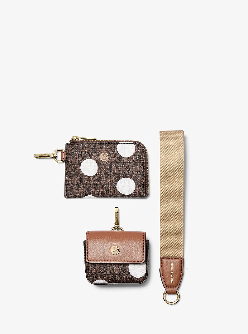 Jet Set Polka Dot Signature Logo Dual Pouch Wristlet in BROWN | Michael Kors