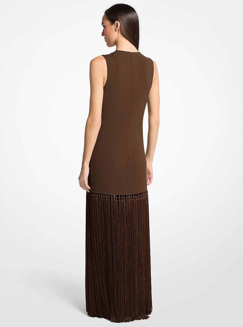 Vestido de crep&eacute; de lana de doble cara con flecos in EXPRESO | Michael Kors